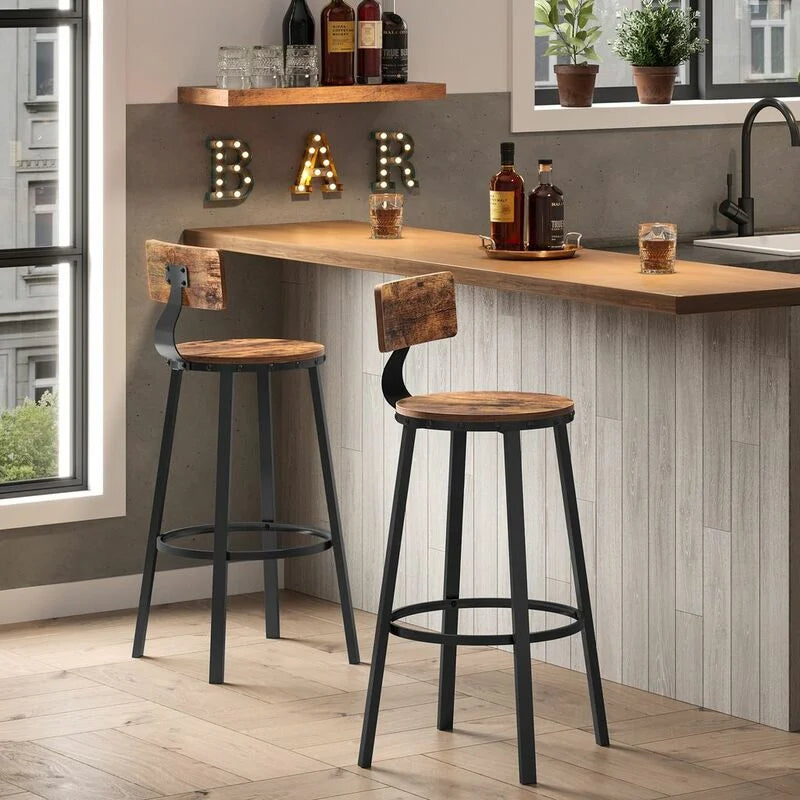 Bar Stools Set of 2 Tall Bar Chairs with Backrest