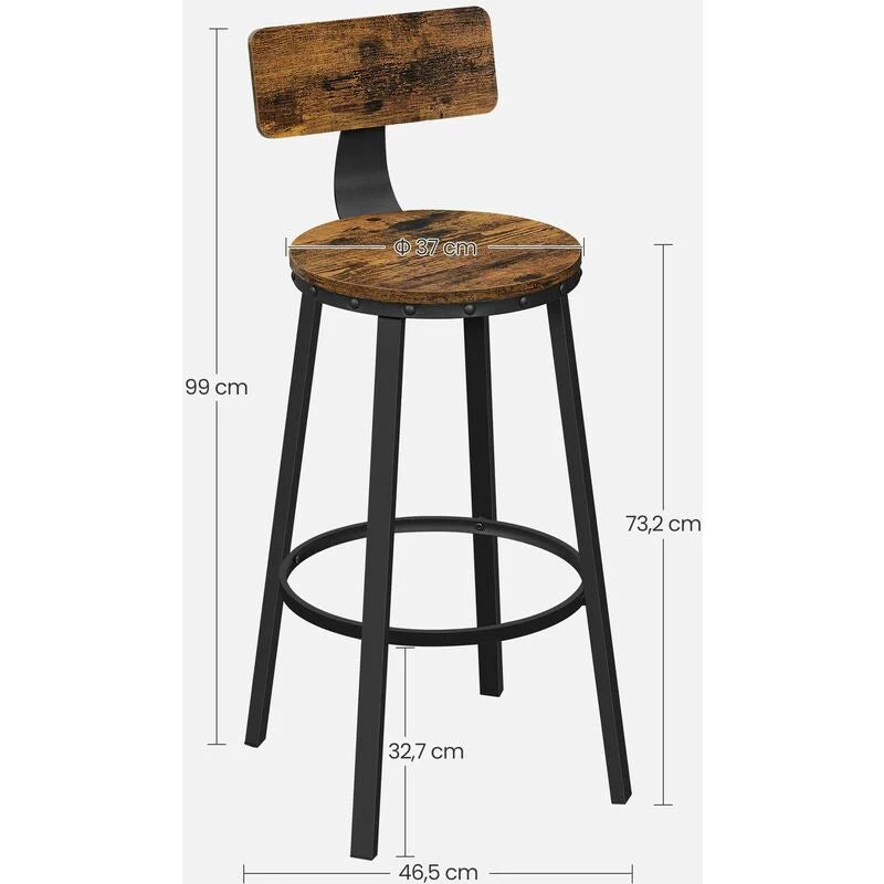 Bar Stools, Set of 2 Tall Bar Chairs with Backrest
