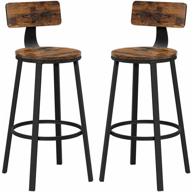 Bar Stools, Set of 2 Tall Bar Chairs with Backrest