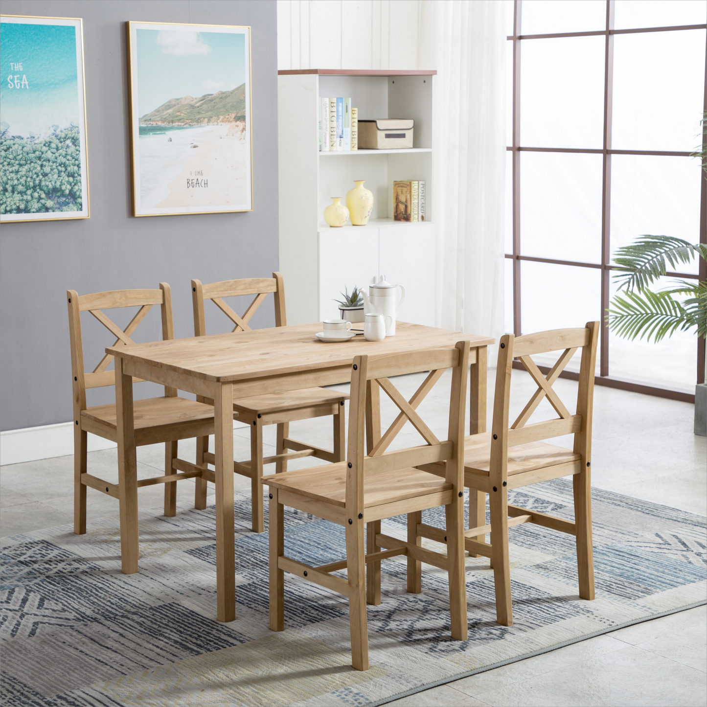 Classic Solid Wooden Dining Table and 4 Chairs Set