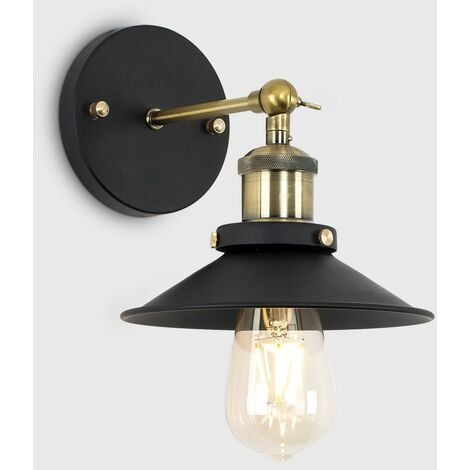 2 x Industrial Black & Antique Brass Wall Lights - No Bulbs